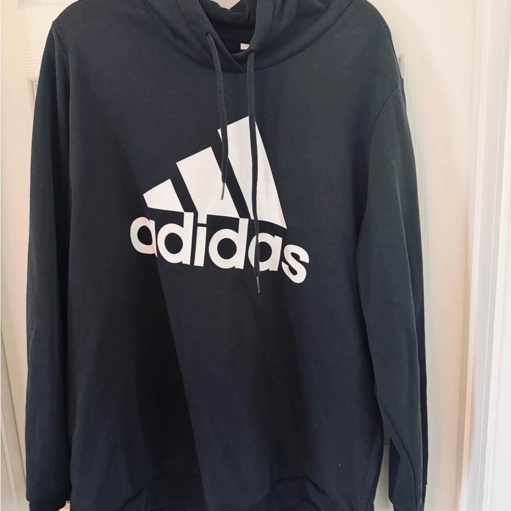 adidas Black Hoodie with White Trefoil-Style Logo